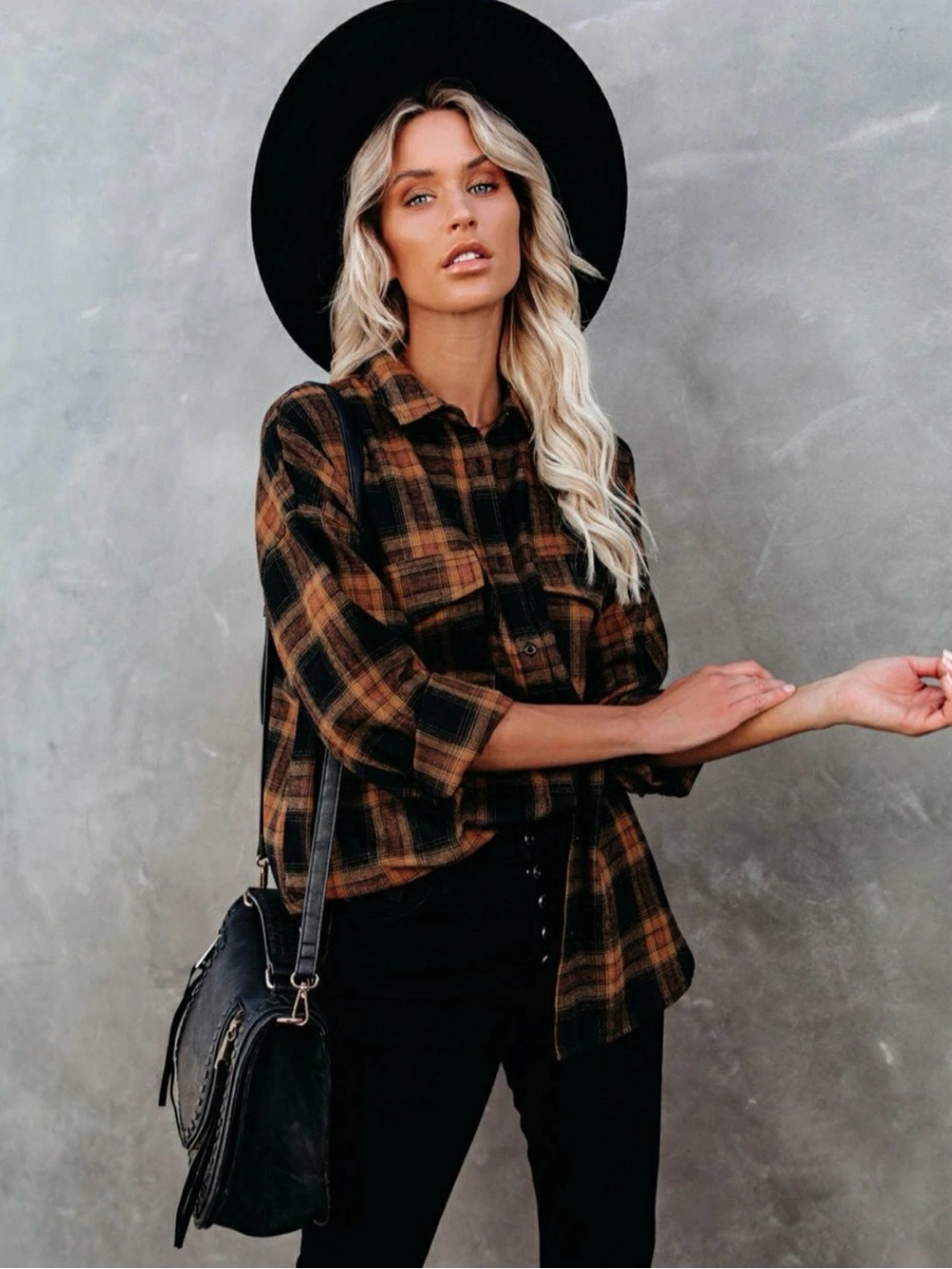 VICI COLLECTION PETALUMA COTTON BLEND PLAID BUTTON DOWN TOP